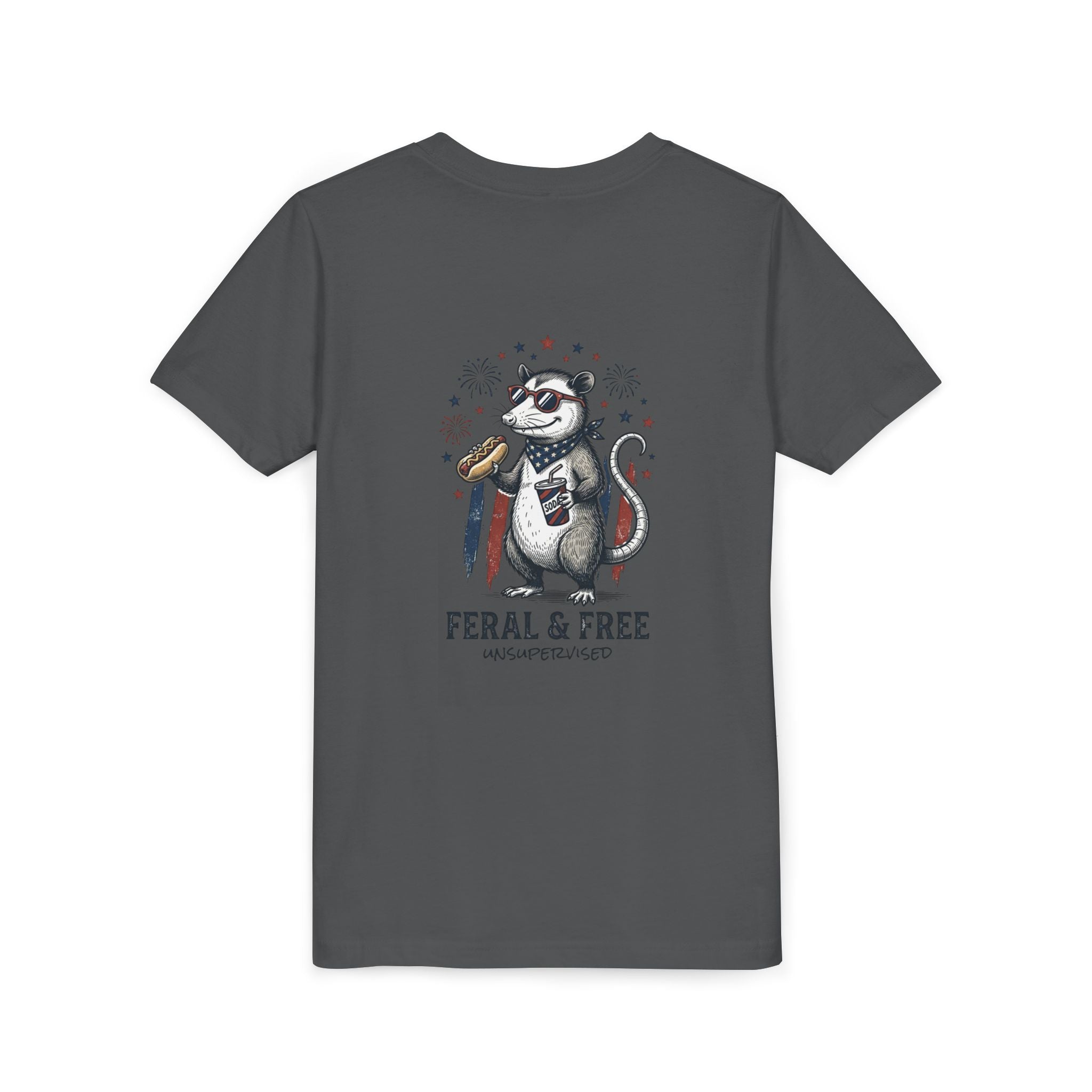 Youth Tee — "Feral & Free" Patriotic Possum Kids' Short Sleeve T-Shirt