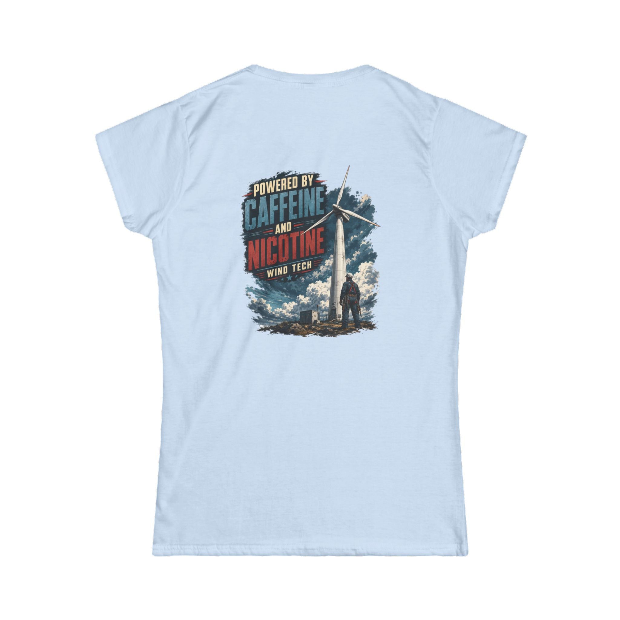 Women's Tee — "Powered by Caffeine and Nicotine" Retro Graphic Chest & Back
