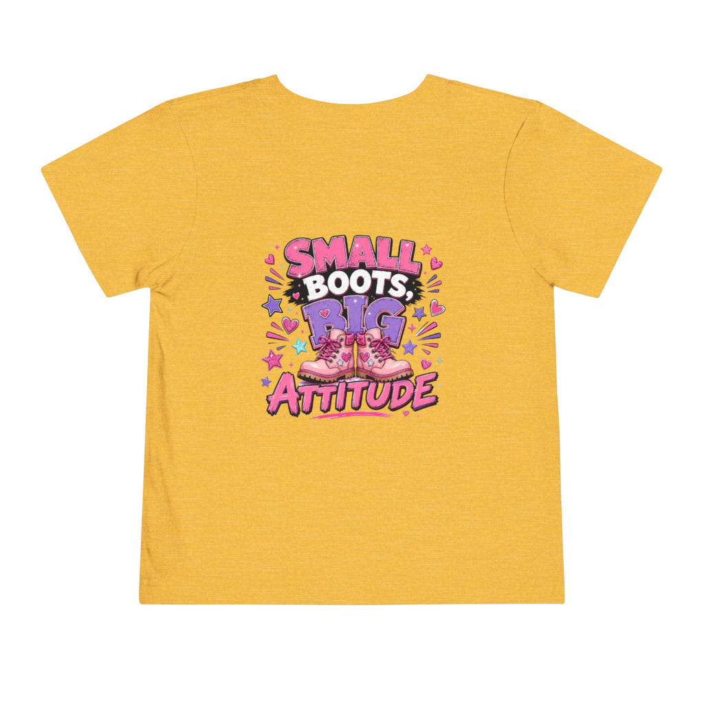 Toddler Tee — "Small Boots, Big Attitude" Pink Cowgirl Graphic