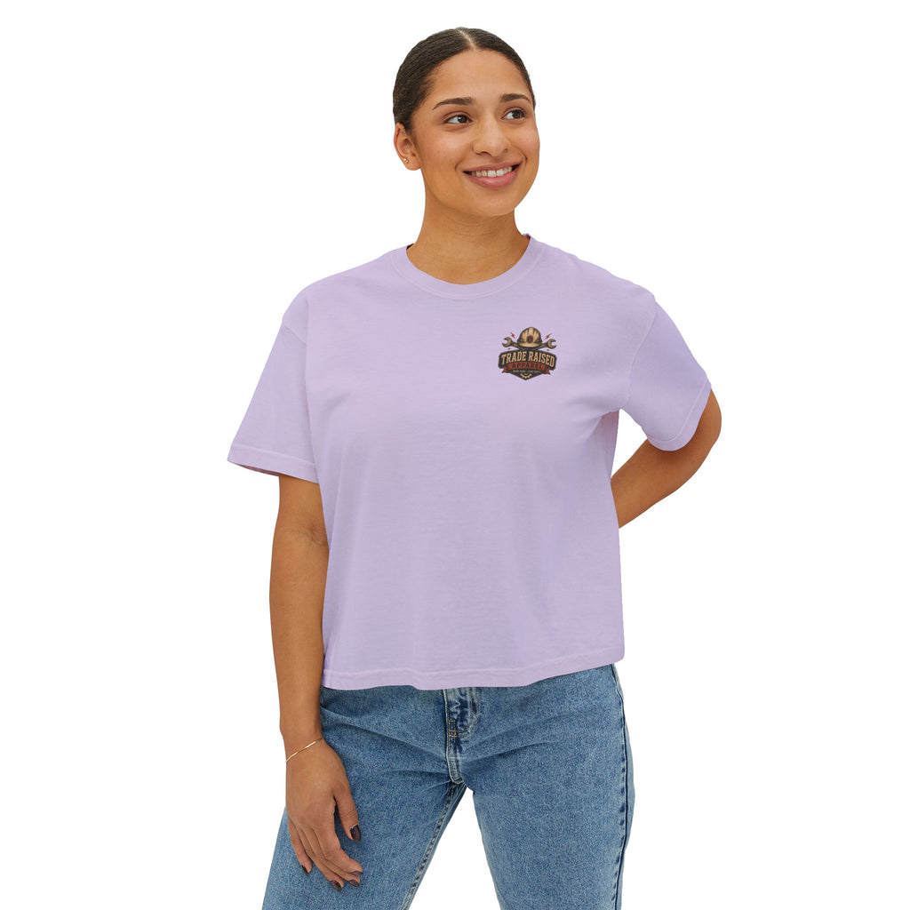 Blue Collar Mom Boxy Tee — Rustic Western Graphic Women’s T‑Shirt