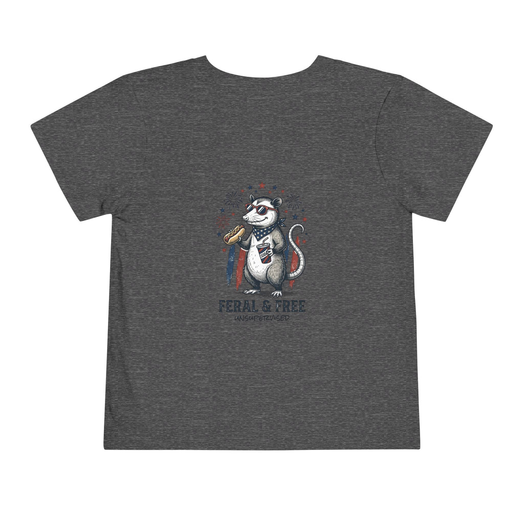 Toddler Tee — "Feral & Free" Raccoon 4th of July Patriotic Shirt