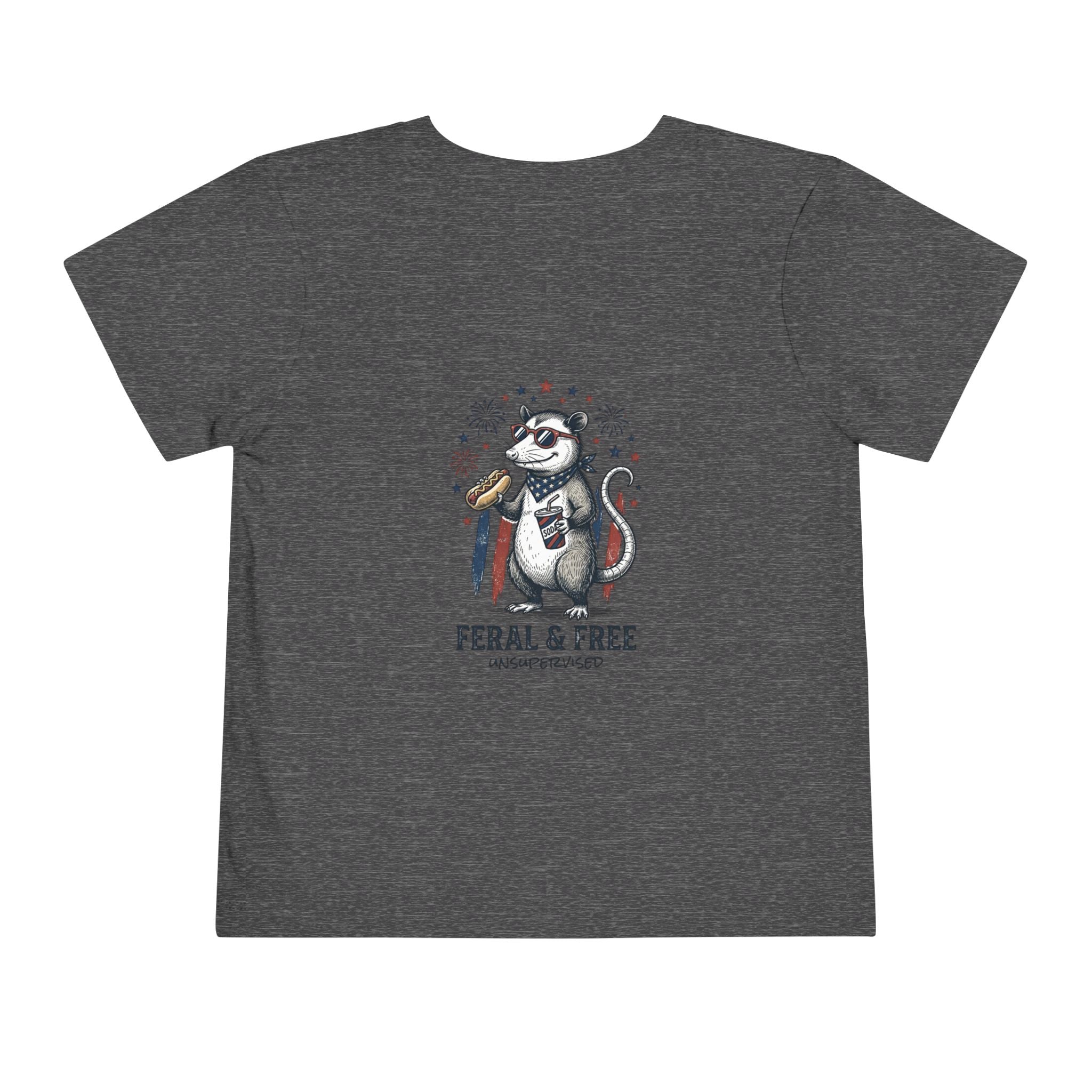 Toddler Tee — "Feral & Free" Raccoon 4th of July Patriotic Shirt