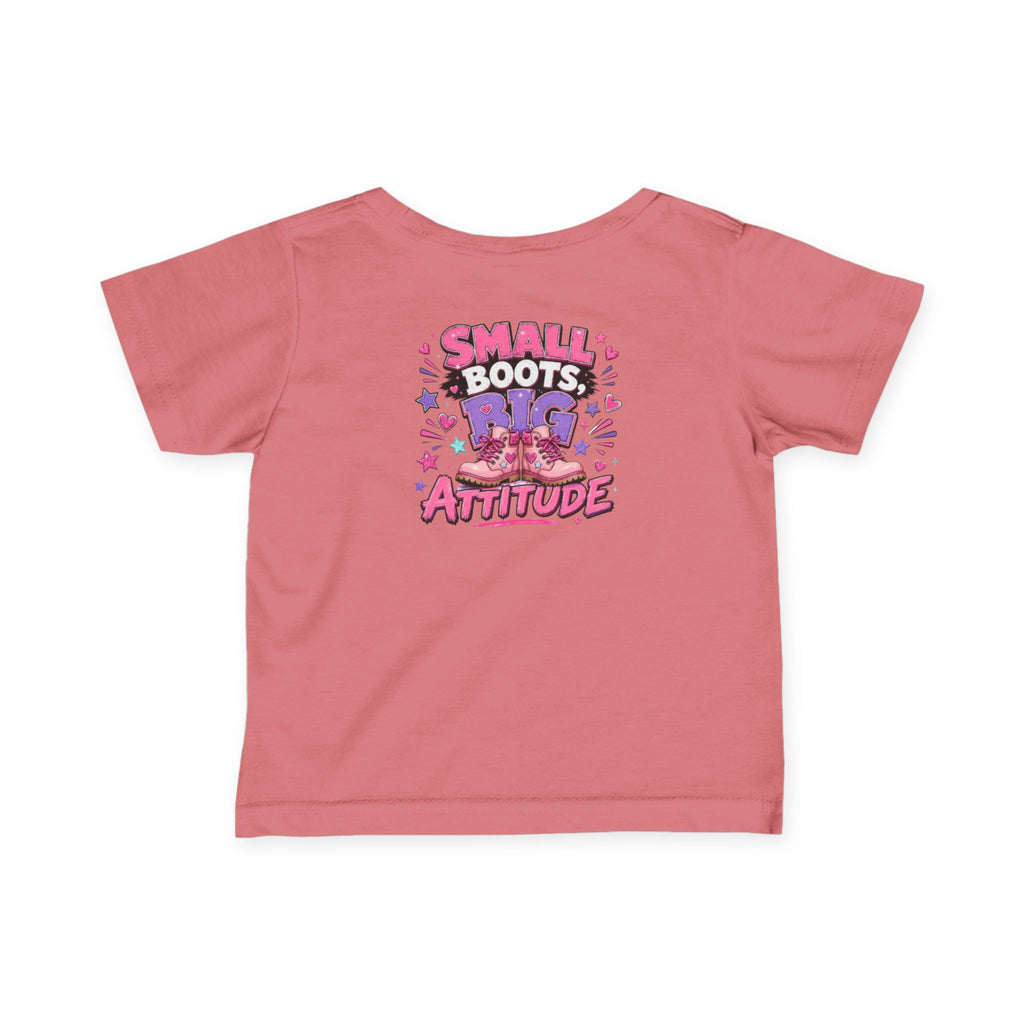 Infant Tee — "Small Boots Big Attitude" Cute Baby Boot Graphic Shirt