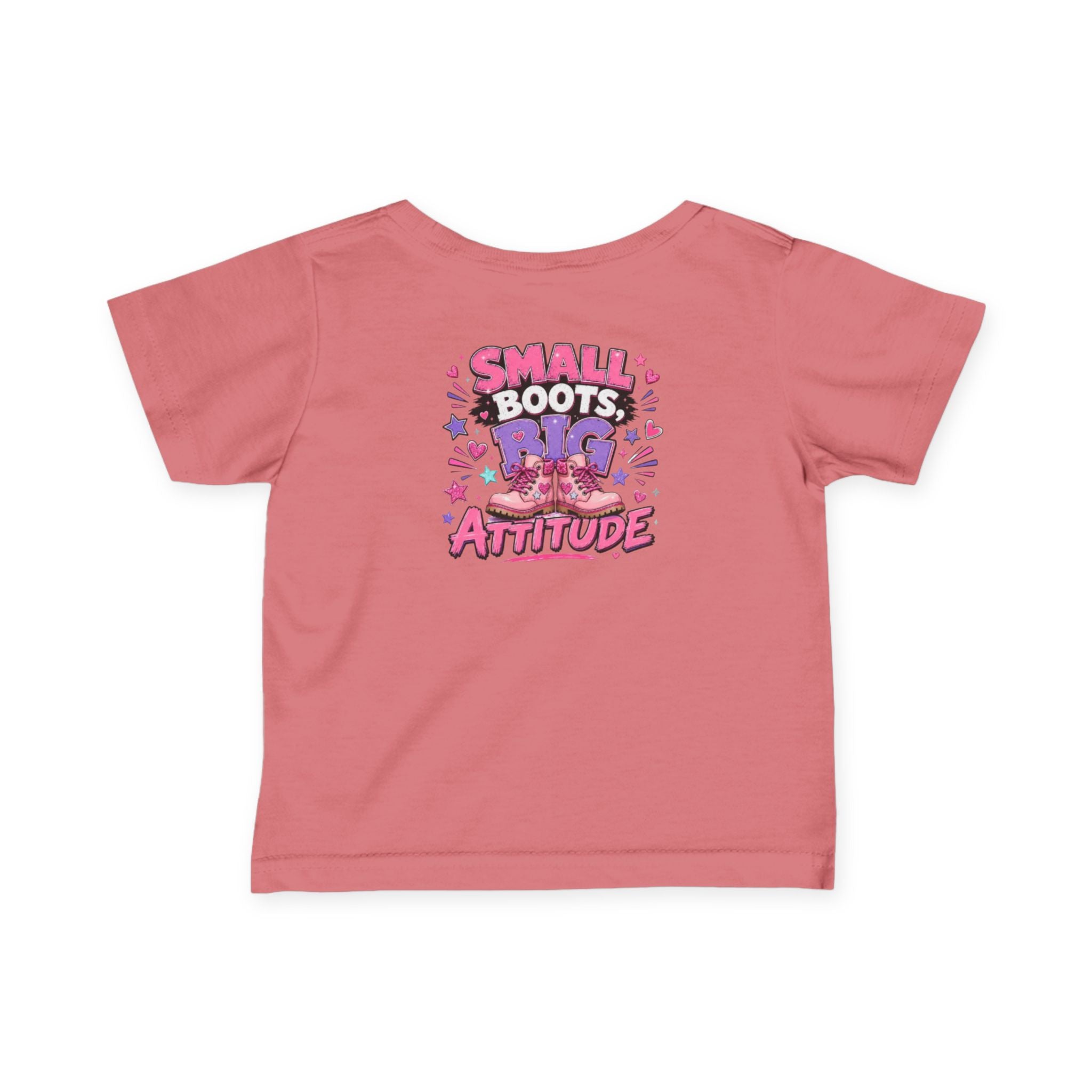 Infant Tee — "Small Boots Big Attitude" Cute Baby Boot Graphic Shirt