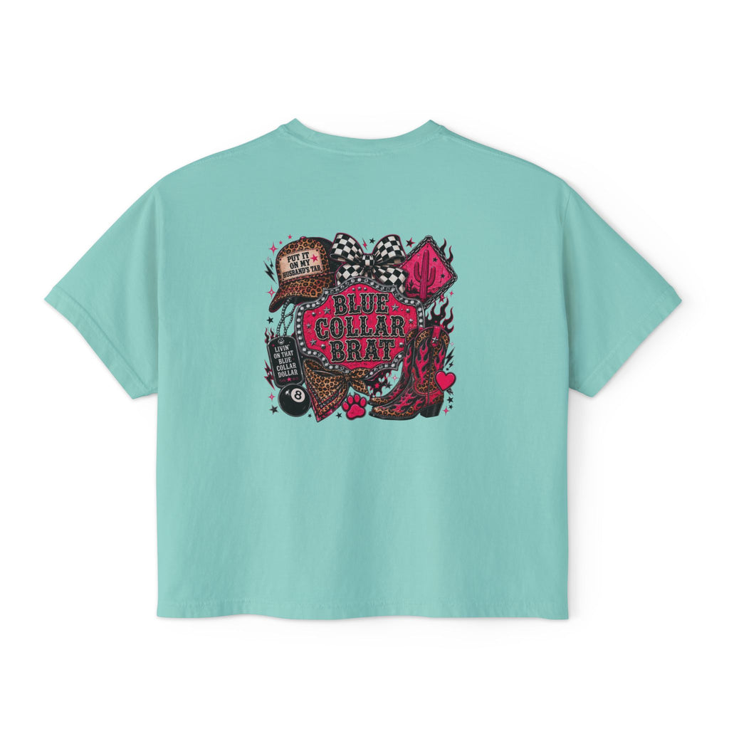 Blue Collar Brat Women's Boxy Tee — Retro Workwear Graphic Crop T-Shirt