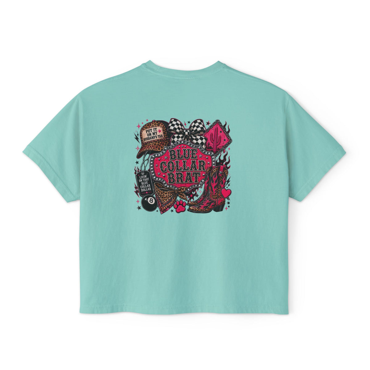 Blue Collar Brat Women's Boxy Tee — Retro Workwear Graphic Crop T-Shirt