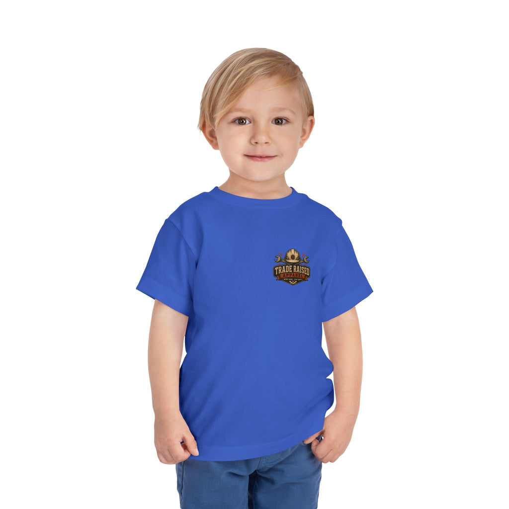 Toddler Tee — "Raised in the Trades" Blue Collar Kid Shirt