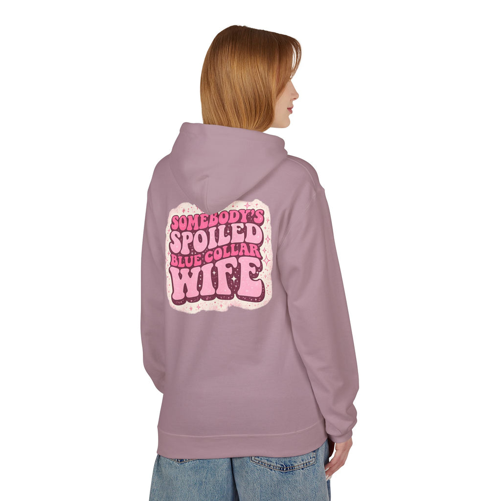 Somebody's Spoiled Blue Collar Wife Hoodie - Pink Retro Graphic Pullover