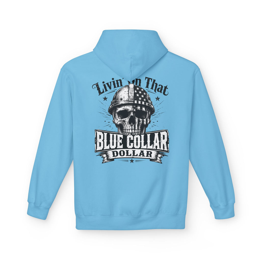 Blue Collar Dollar Hoodie — "Livin' That" Skull Workwear Pullover