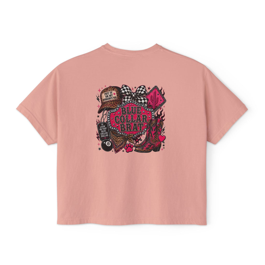 Blue Collar Brat Women's Boxy Tee — Retro Workwear Graphic Crop T-Shirt