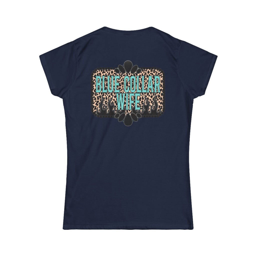 Blue Collar Wife Tee — Leopard Plaque Graphic Women's T‑Shirt