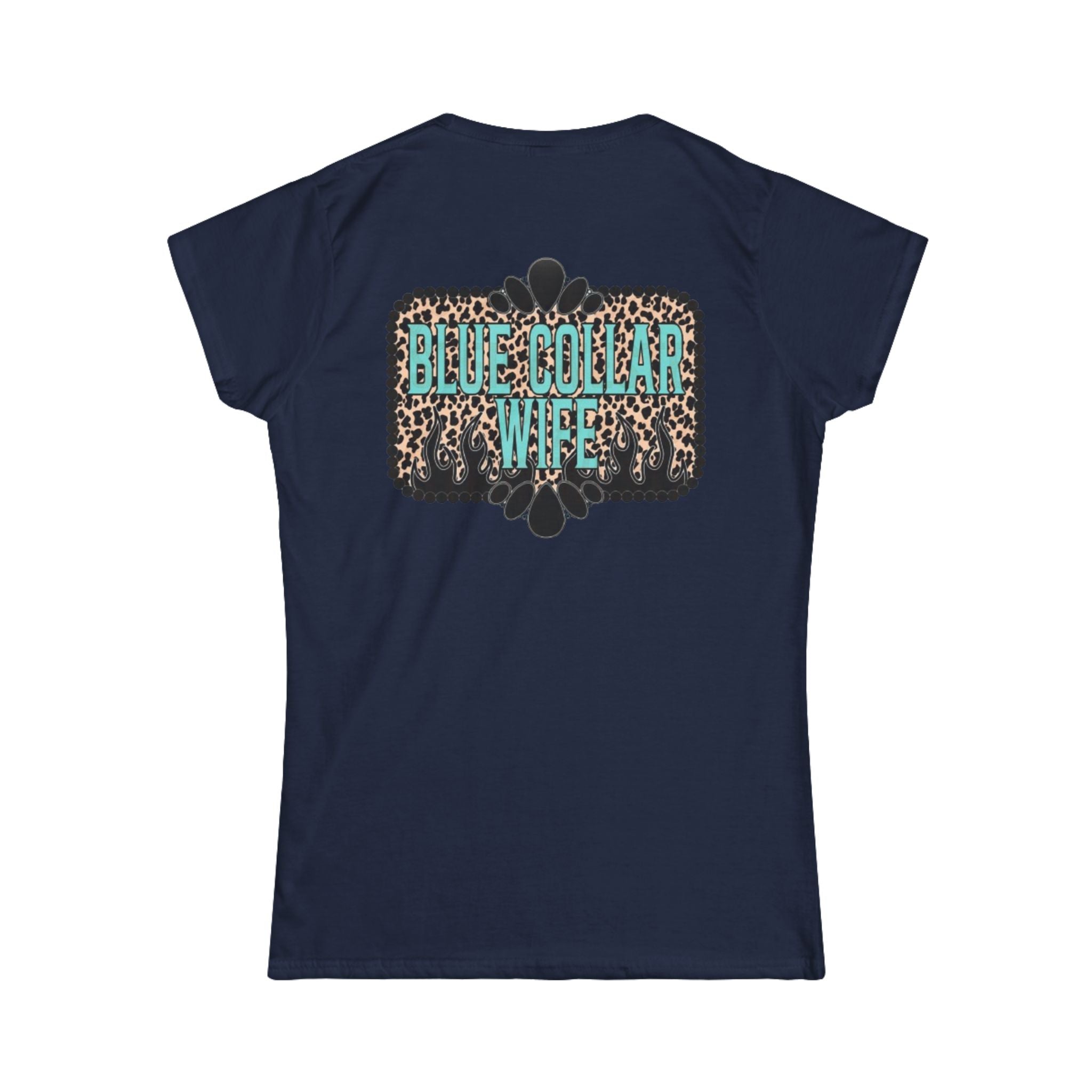 Blue Collar Wife Tee — Leopard Plaque Graphic Women's T‑Shirt