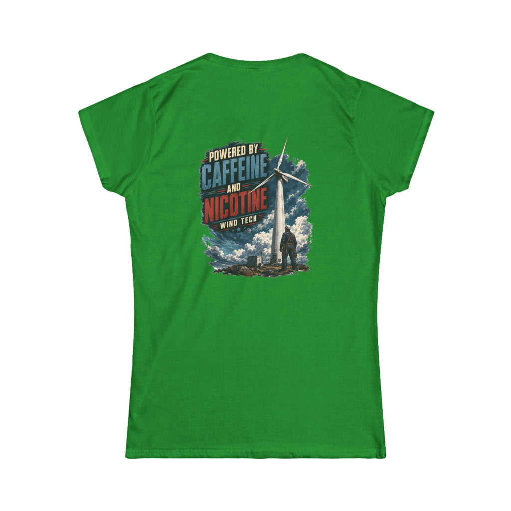 Women's Tee — "Powered by Caffeine and Nicotine" Retro Graphic Chest & Back