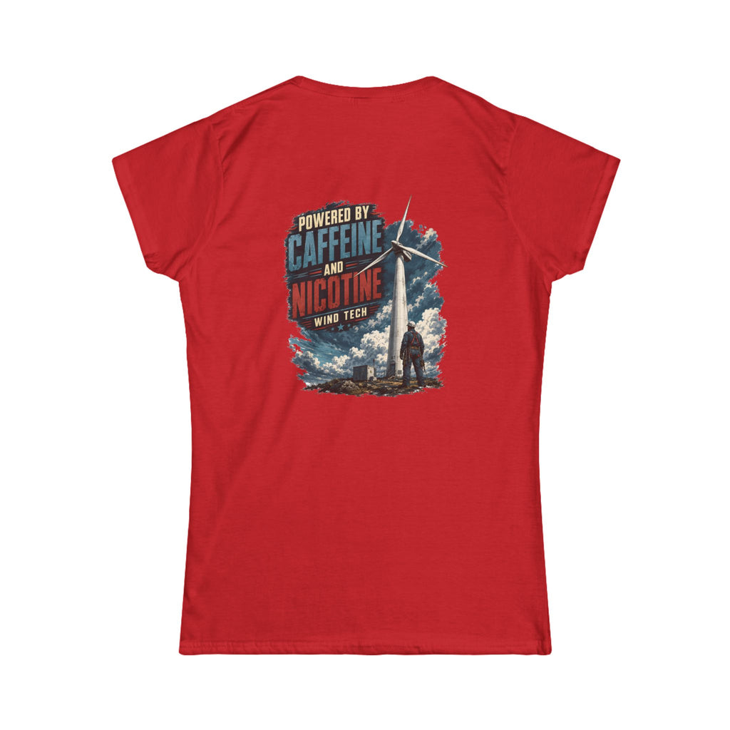 Women's Tee — "Powered by Caffeine and Nicotine" Retro Graphic Chest & Back