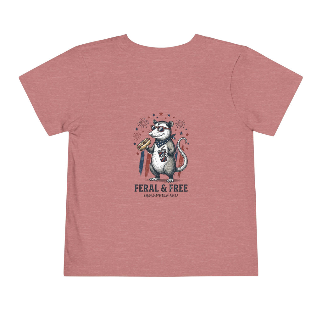 Toddler Tee — "Feral & Free" Raccoon 4th of July Patriotic Shirt