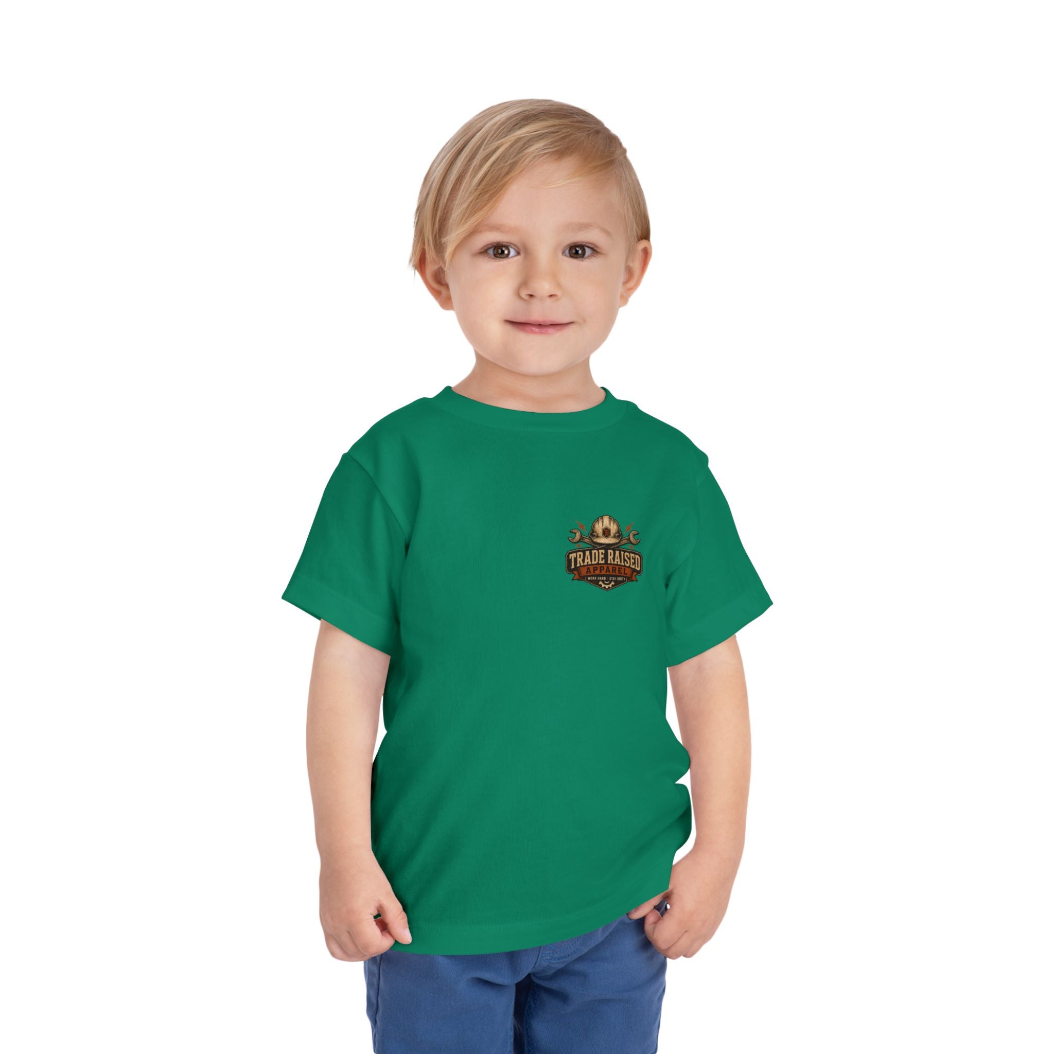 Toddler Tee — "Raised in the Trades" Blue Collar Kid Shirt