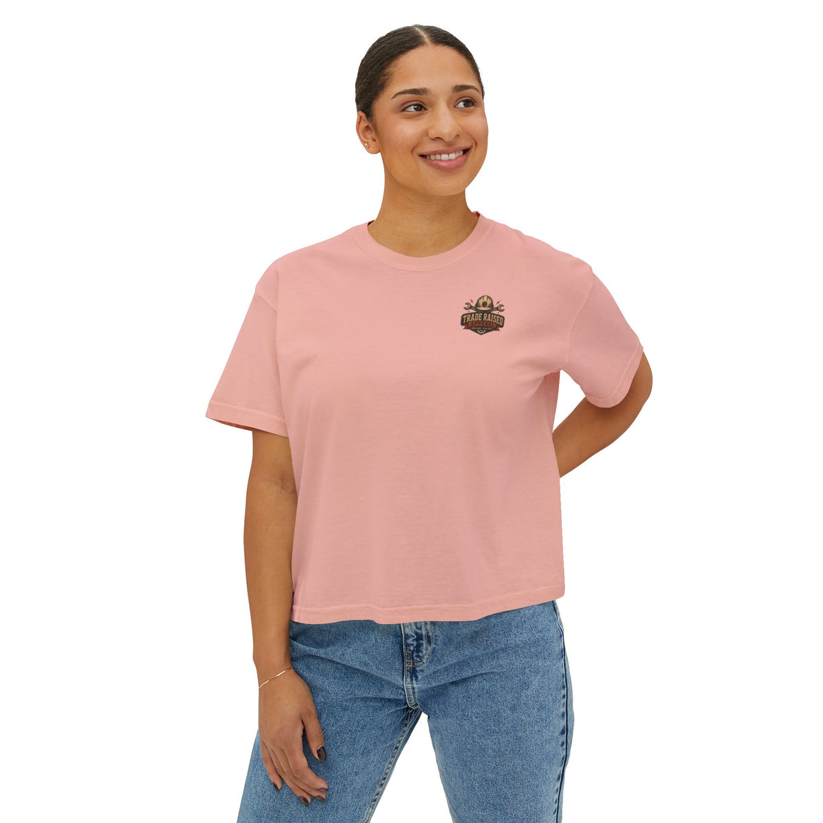 Blue Collar Brat Women's Boxy Tee — Retro Workwear Graphic Crop T-Shirt
