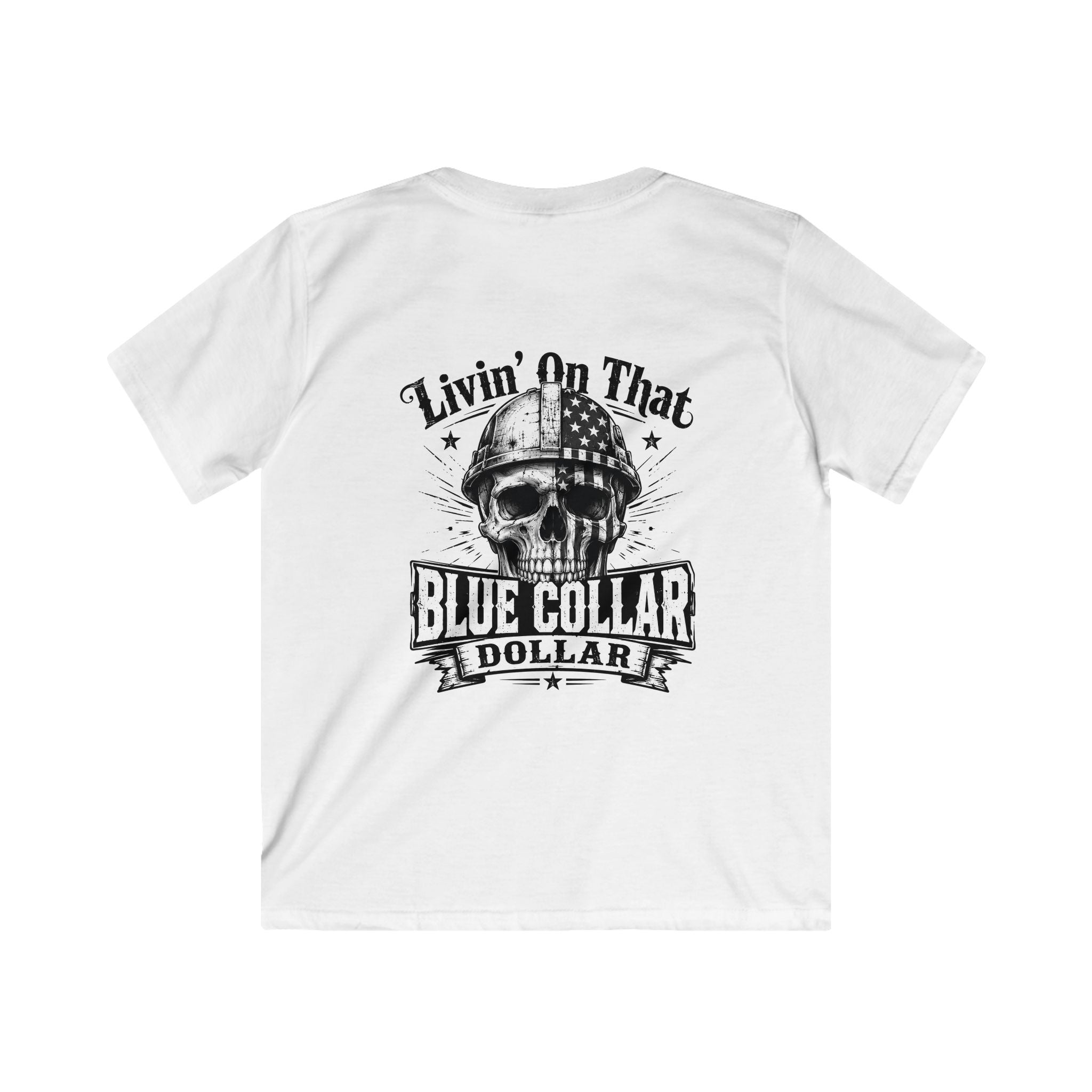 Kids Tee — "Livin' On That Blue Collar Dollar" Vintage Skull Workwear Shirt