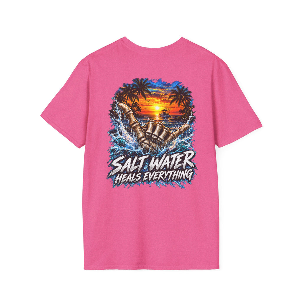 Salt Water Heals Everything T-Shirt — Tropical Sunset Beach Fishing Tee