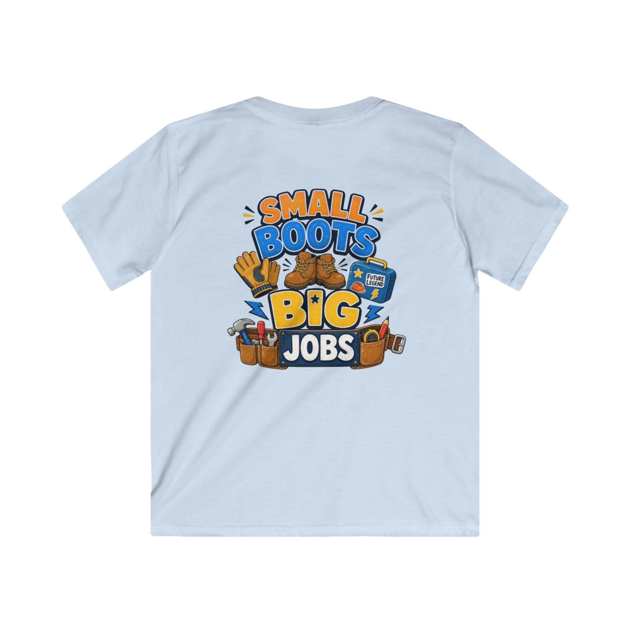 Kids Tee — "Small Boots Big Jobs" Construction Graphic Shirt for Young Builders