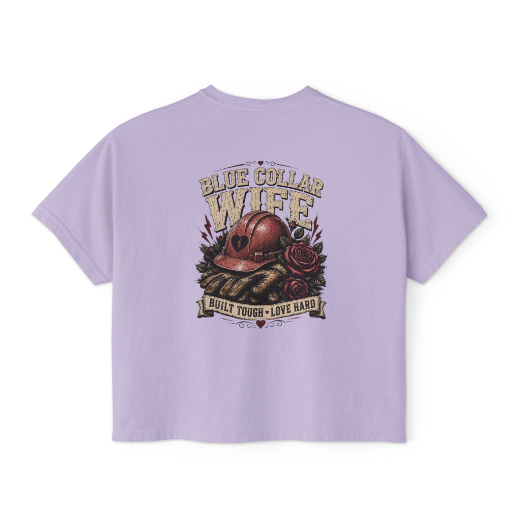 Blue Collar Wife Boxy Tee — "Built Tough, Love Hard" Vintage Worker Wife Shirt