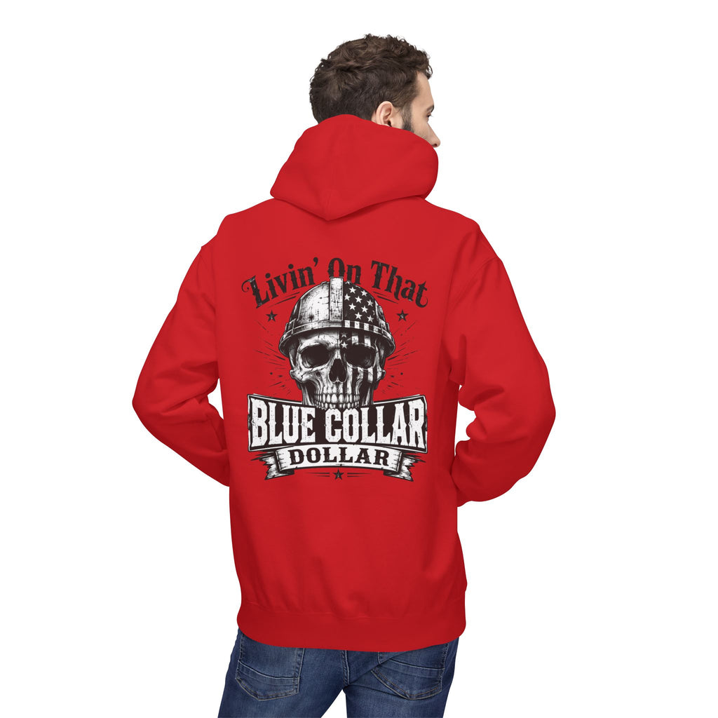 Blue Collar Dollar Hoodie — "Livin' That" Skull Workwear Pullover