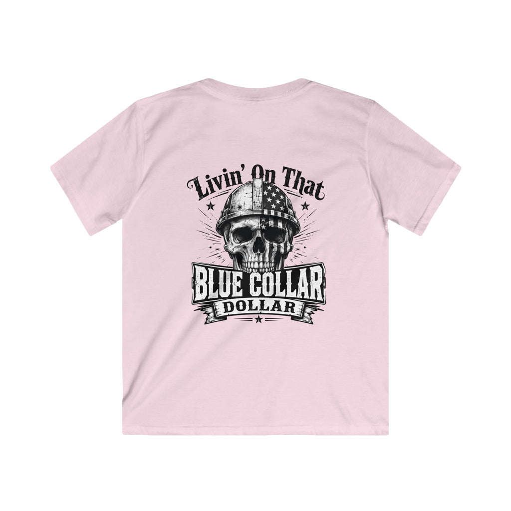 Kids Tee — "Livin' On That Blue Collar Dollar" Skull Workwear Graphic