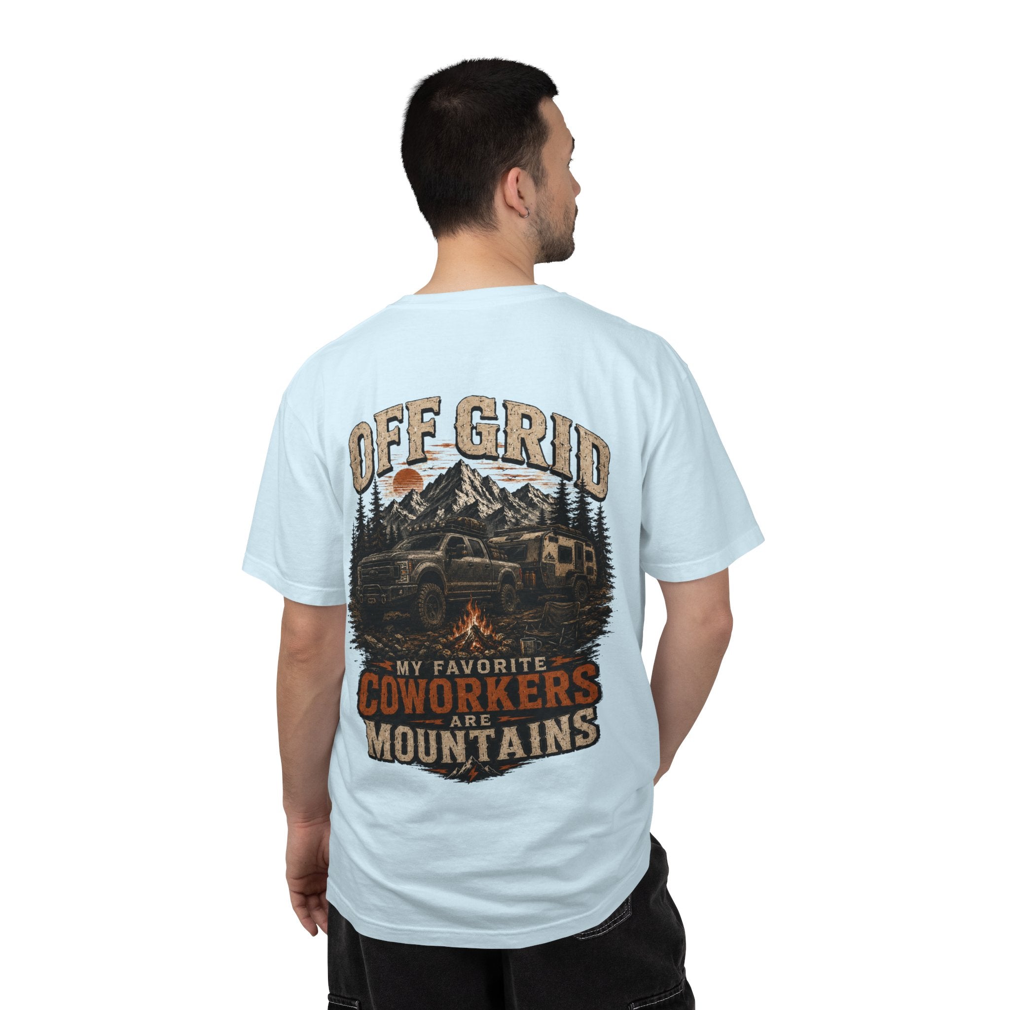 Off Grid Mountains T-Shirt — "Off Grid: My Favorite Coworkers Are Mountains" Adventure Tee