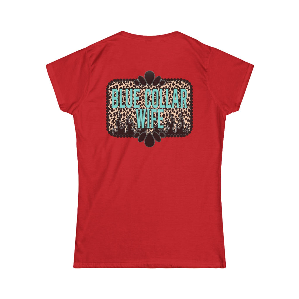 Blue Collar Wife Tee — Leopard Plaque Graphic Women's T‑Shirt