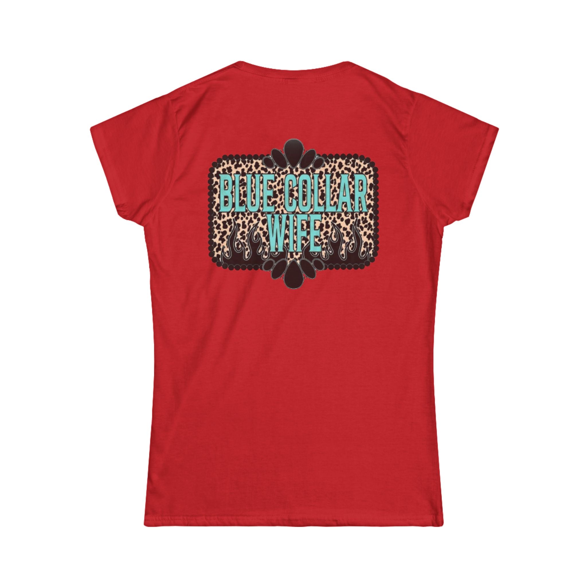 Blue Collar Wife Tee — Leopard Plaque Graphic Women's T‑Shirt