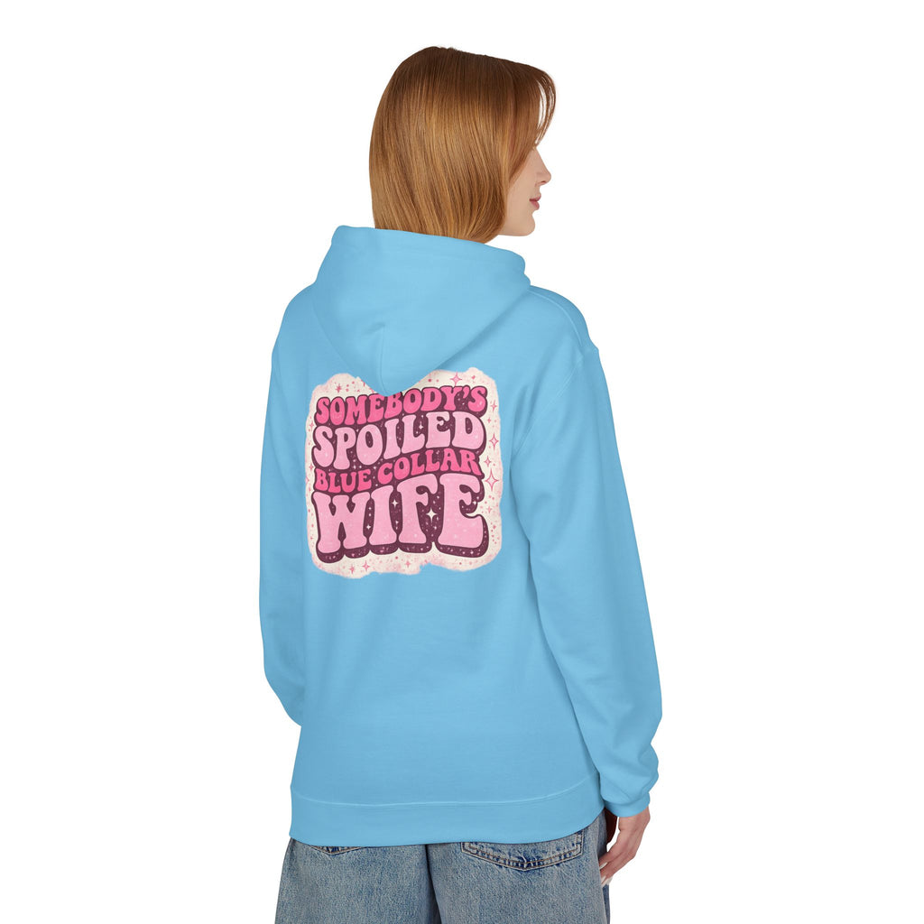 Somebody's Spoiled Blue Collar Wife Hoodie - Pink Retro Graphic Pullover
