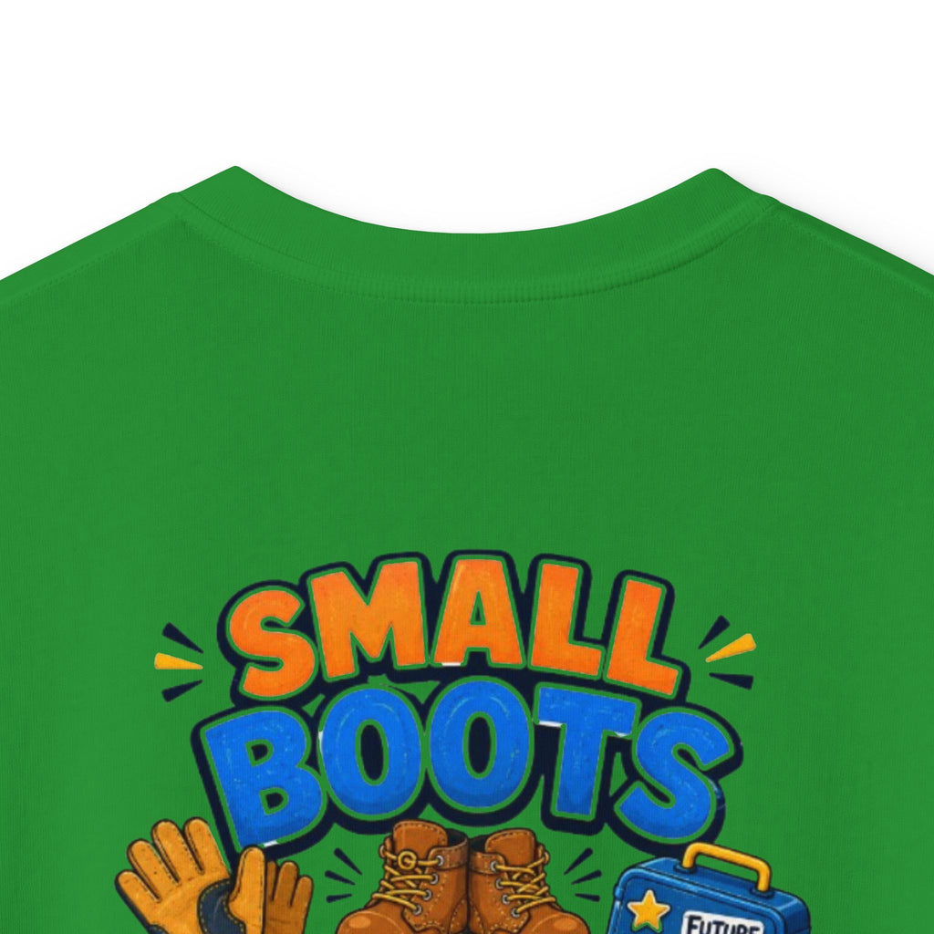 Kids Tee — "Small Boots Big Jobs" Construction Graphic Shirt for Young Builders