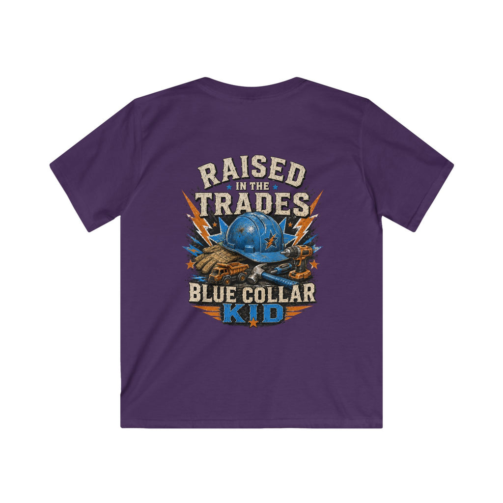 Kids T-Shirt - "Raised With Trades" Blue Collar Kid Graphic Tee