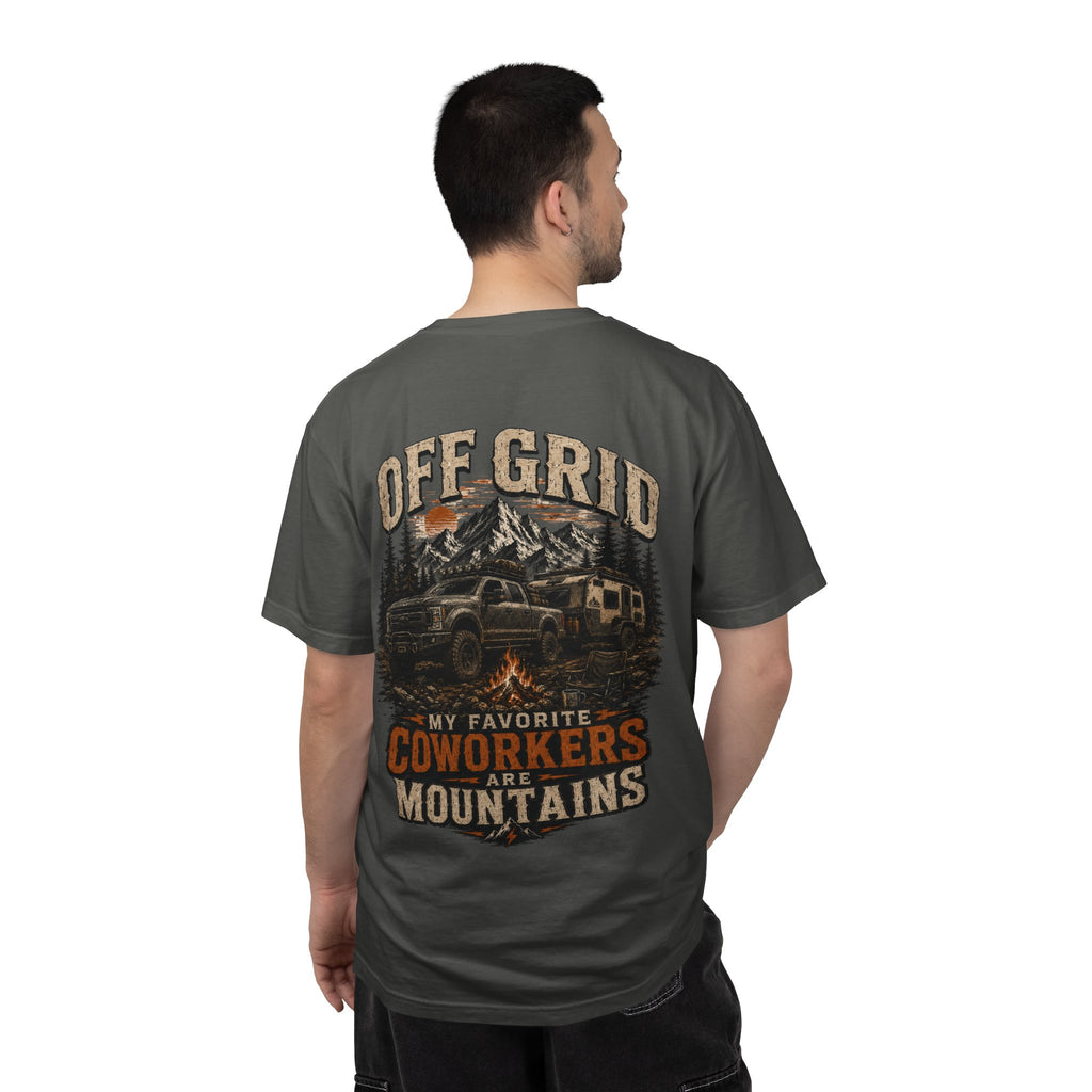 Off Grid Mountains T-Shirt — "Off Grid: My Favorite Coworkers Are Mountains" Adventure Tee