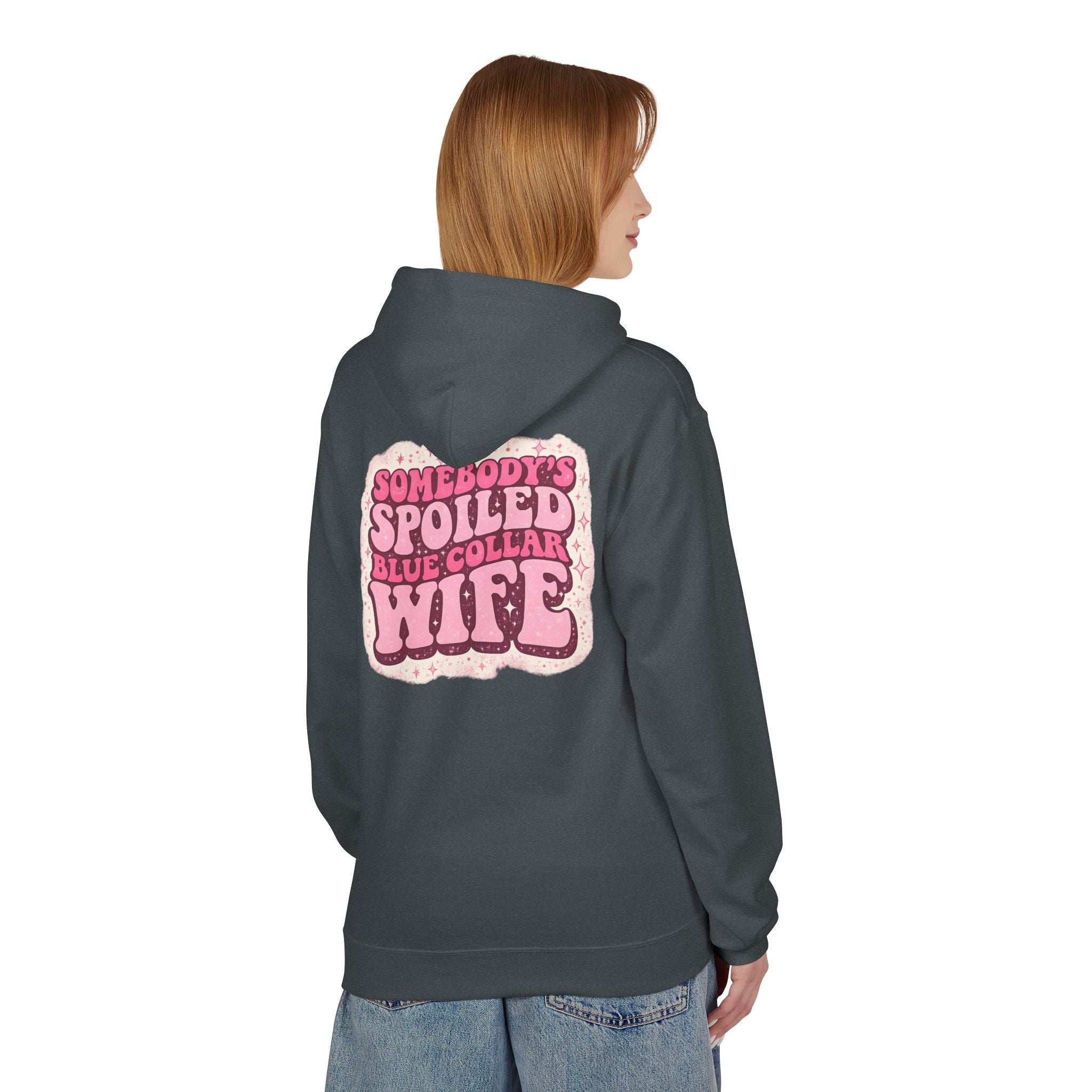 Somebody's Spoiled Blue Collar Wife Hoodie - Pink Retro Graphic Pullover
