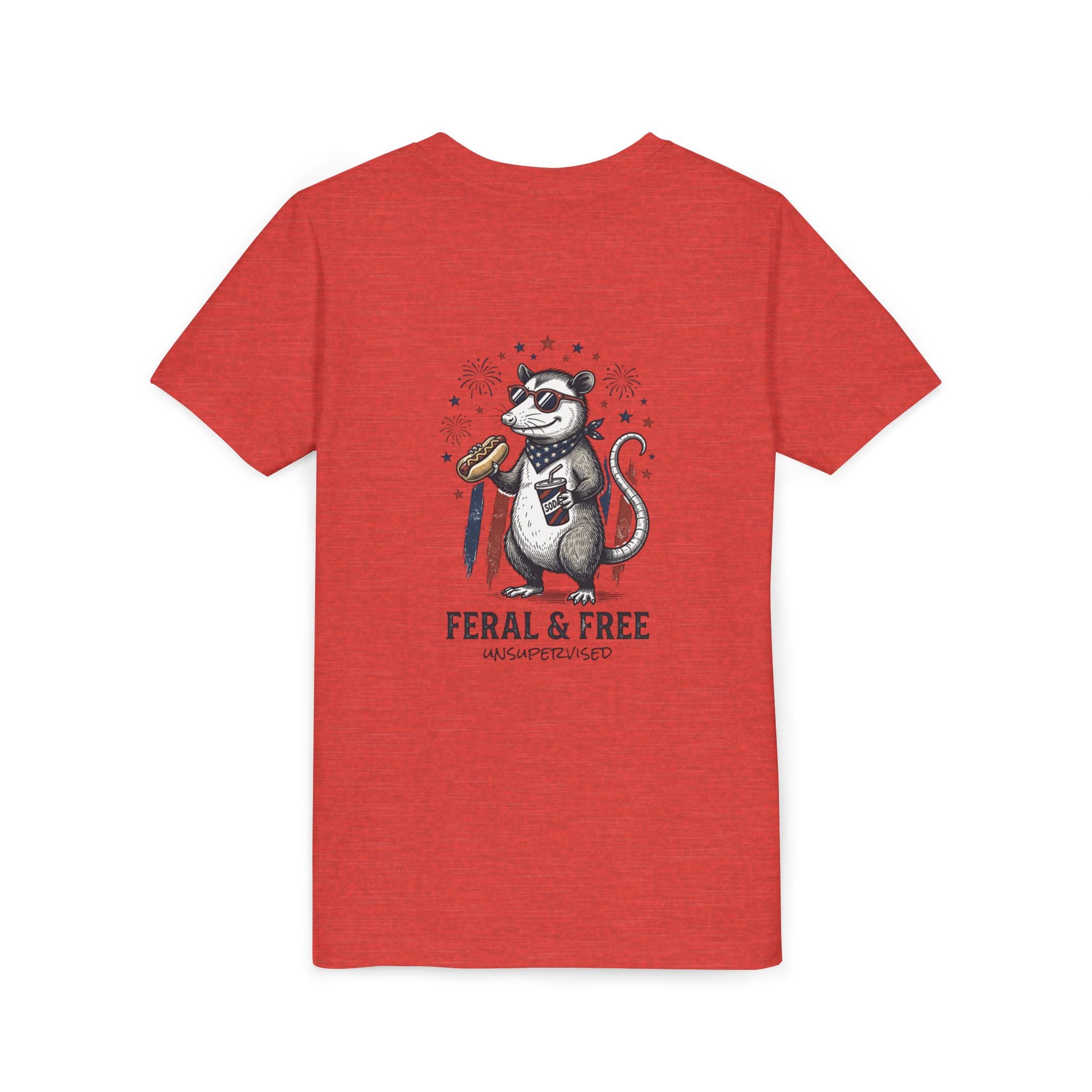 Youth Tee — "Feral & Free" Patriotic Possum Kids' Short Sleeve T-Shirt
