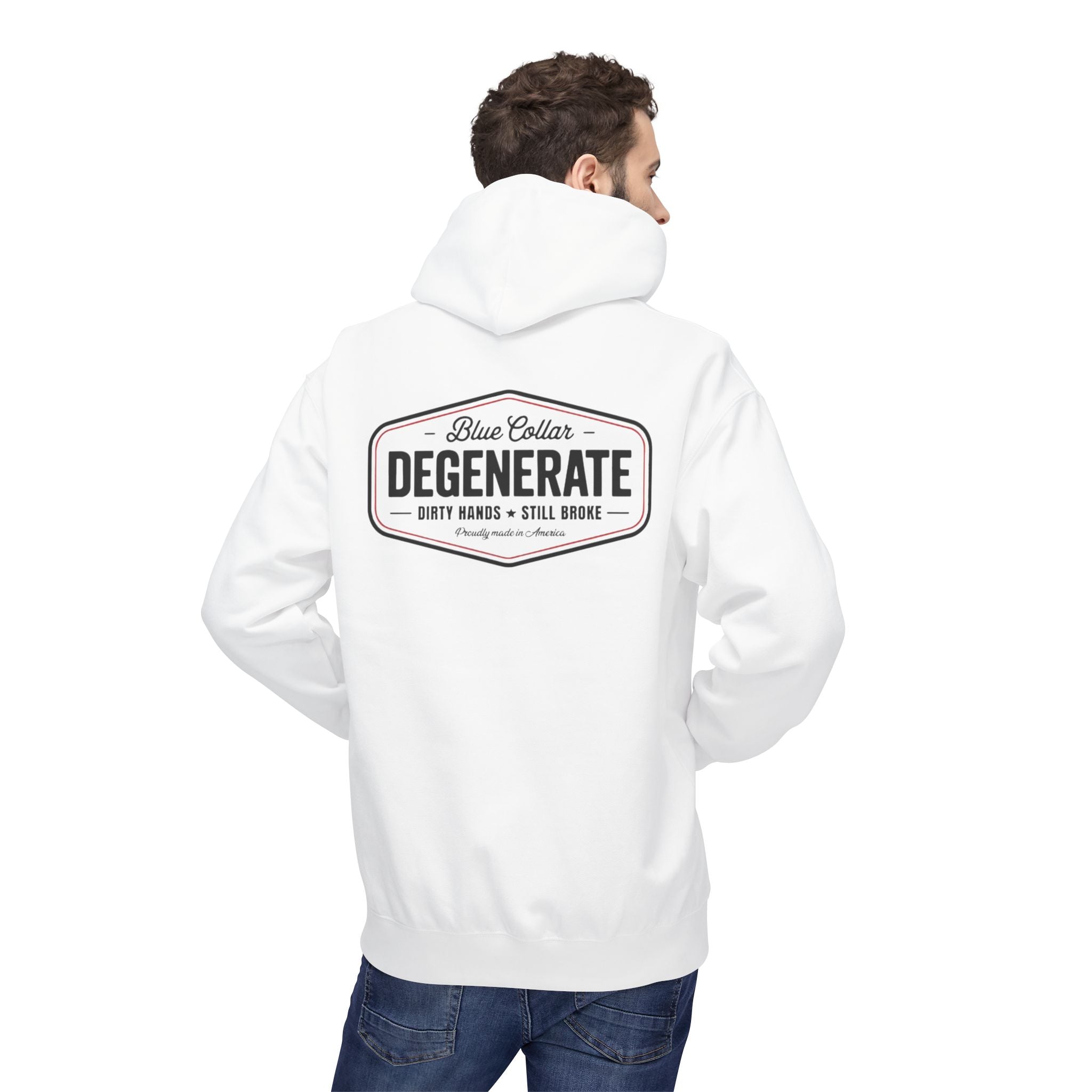 Blue Collar Degenerate Hoodie – "Dirty Hands • Still Broke" Workwear Pullover