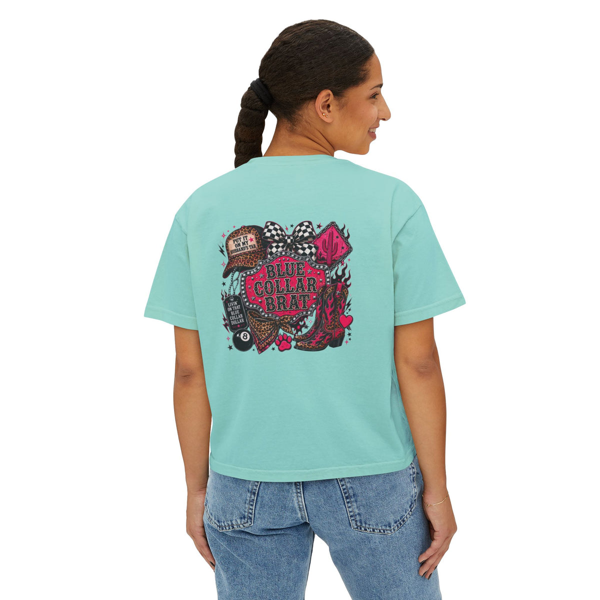 Blue Collar Brat Women's Boxy Tee — Retro Workwear Graphic Crop T-Shirt
