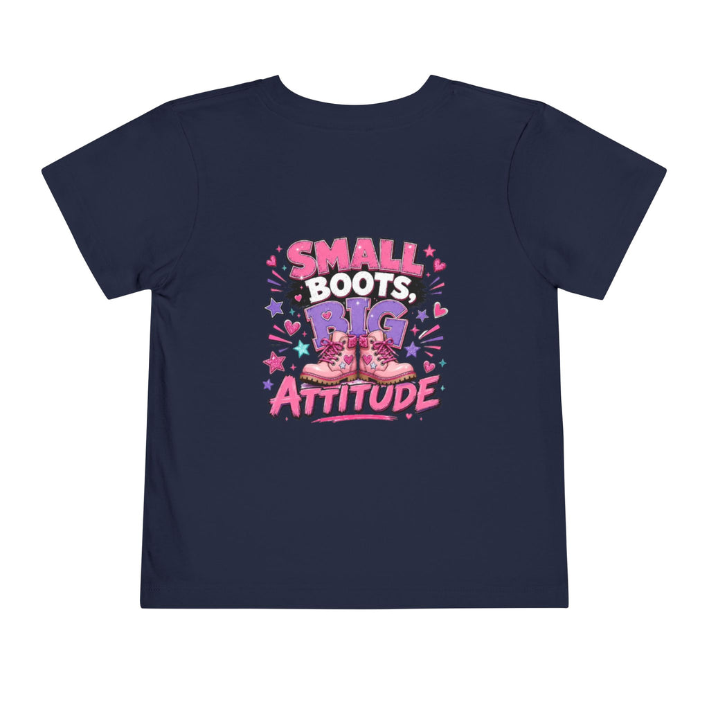 Toddler Tee — "Small Boots, Big Attitude" Pink Cowgirl Graphic