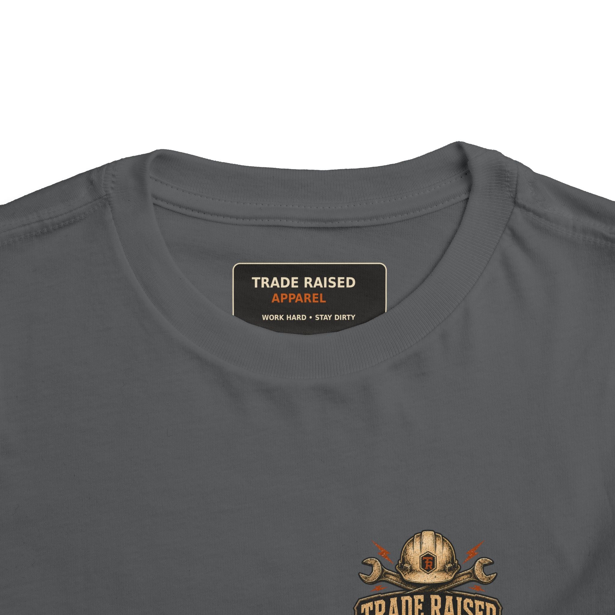 Toddler Tee — "Raised in the Trades" Blue Collar Kid Shirt