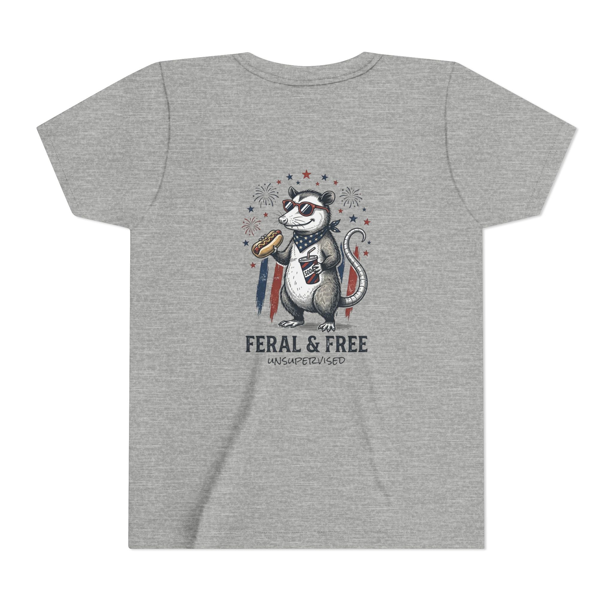 Youth Tee — "Feral & Free" Patriotic Possum Kids' Short Sleeve T-Shirt