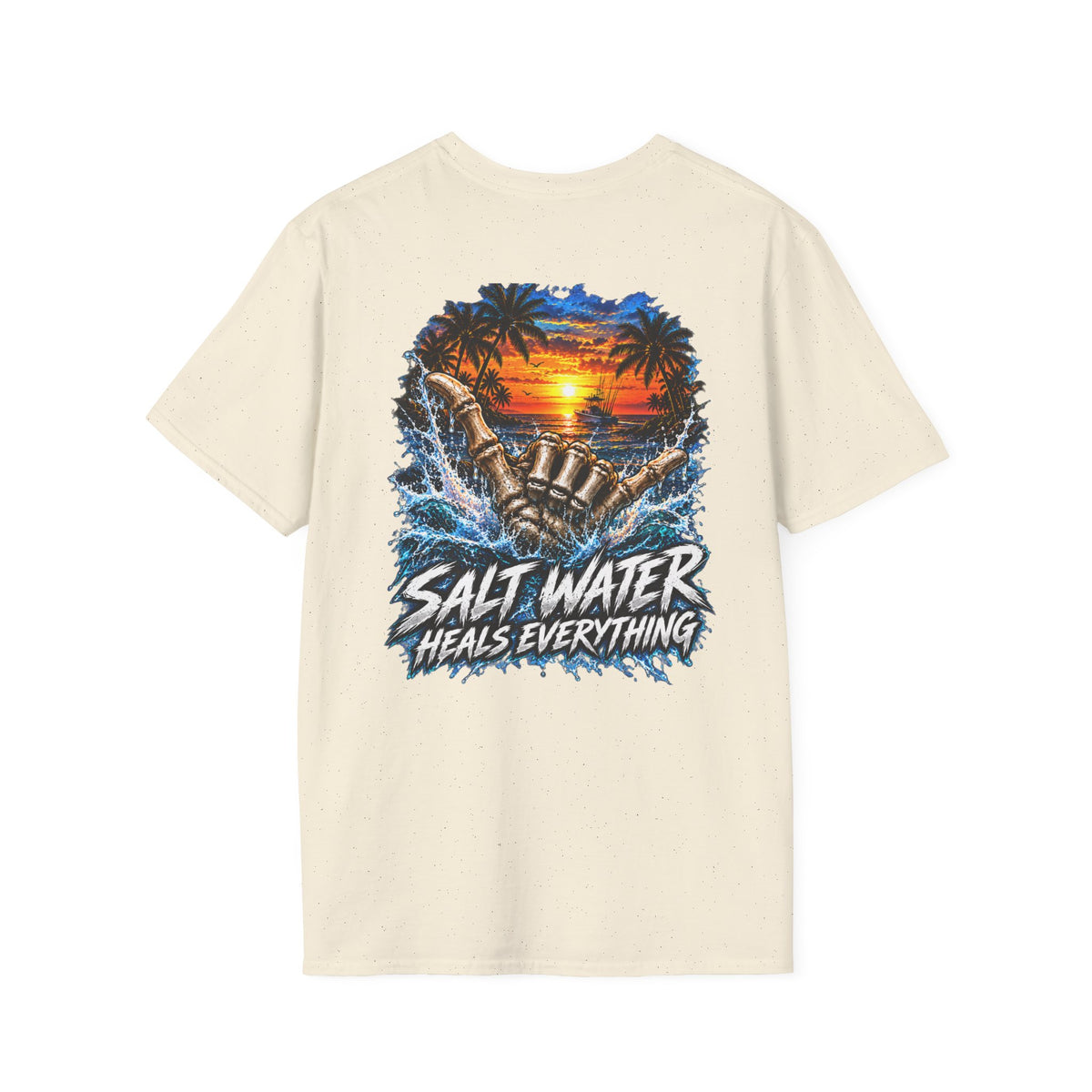 Salt Water Heals Everything T-Shirt — Tropical Sunset Beach Fishing Tee