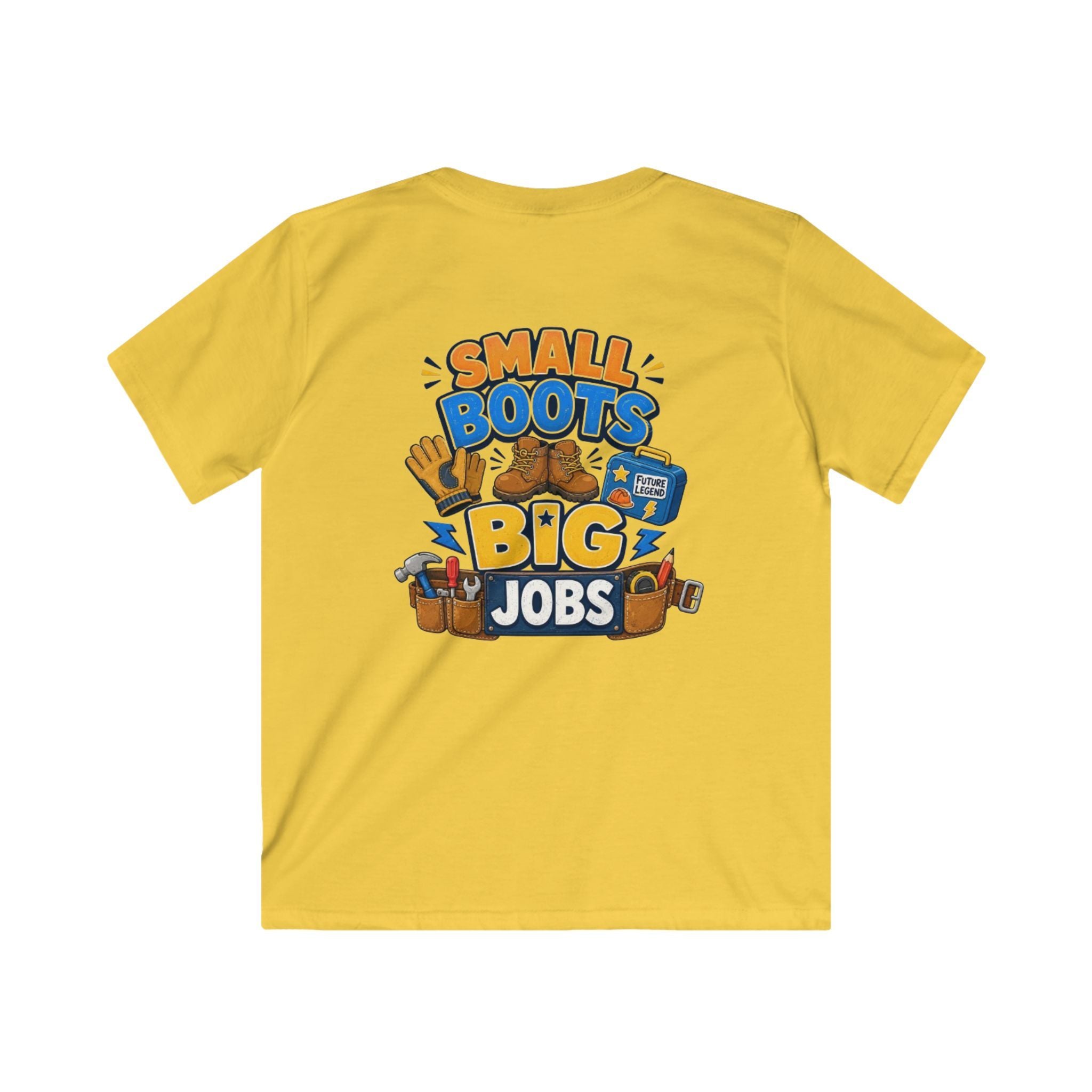 Kids Tee — "Small Boots Big Jobs" Construction Graphic Shirt for Young Builders
