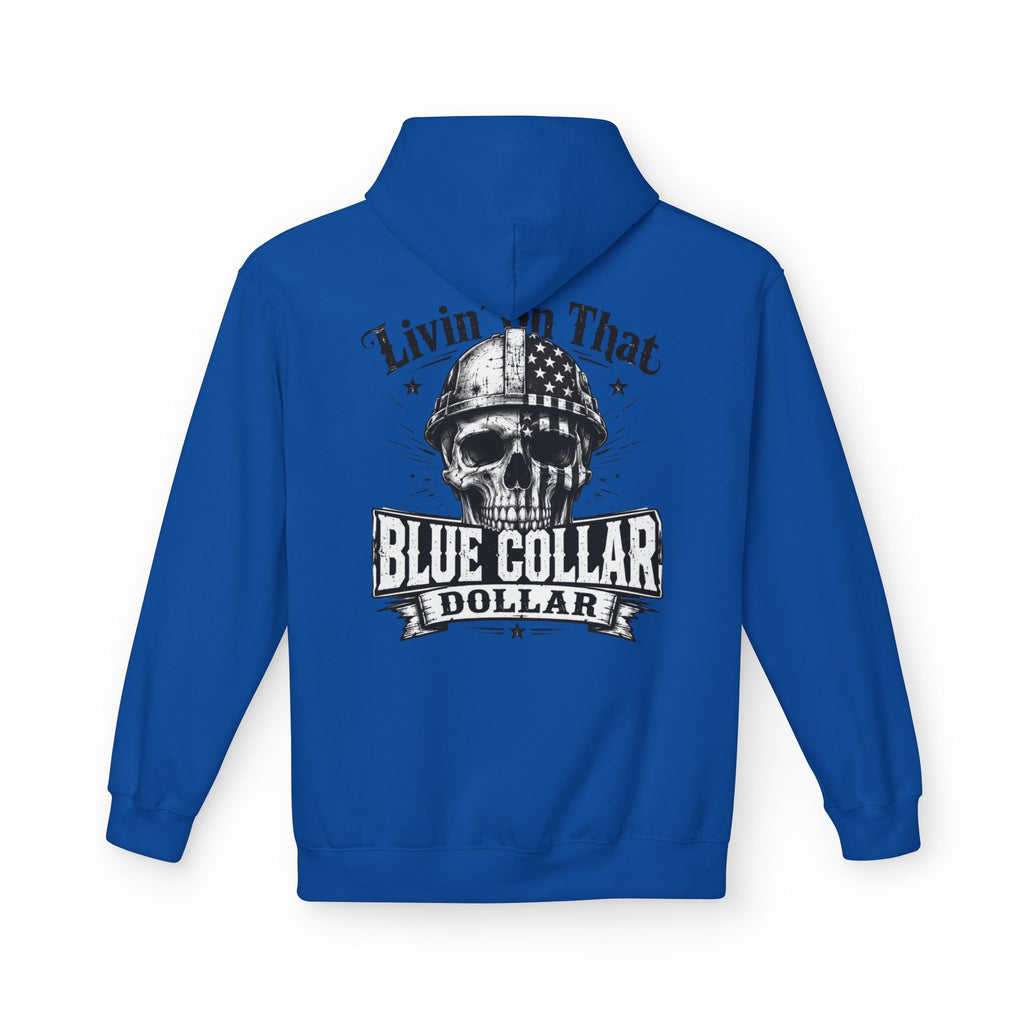 Blue Collar Dollar Hoodie — "Livin' That" Skull Workwear Pullover