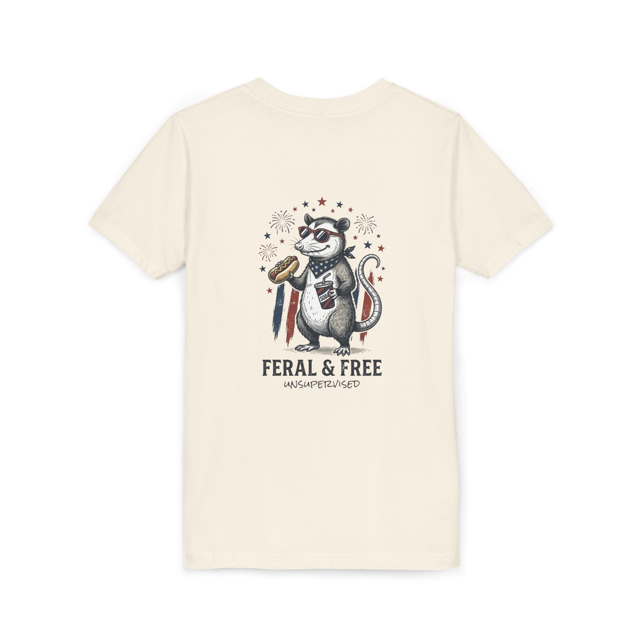 Youth Tee — "Feral & Free" Patriotic Possum Kids' Short Sleeve T-Shirt