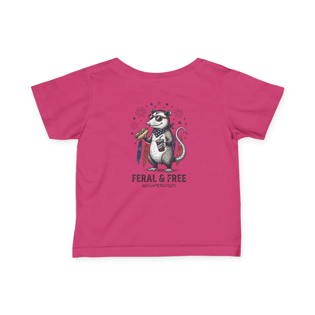 Infant Tee — "Feral & Free" Patriotic Raccoon Baby Shirt