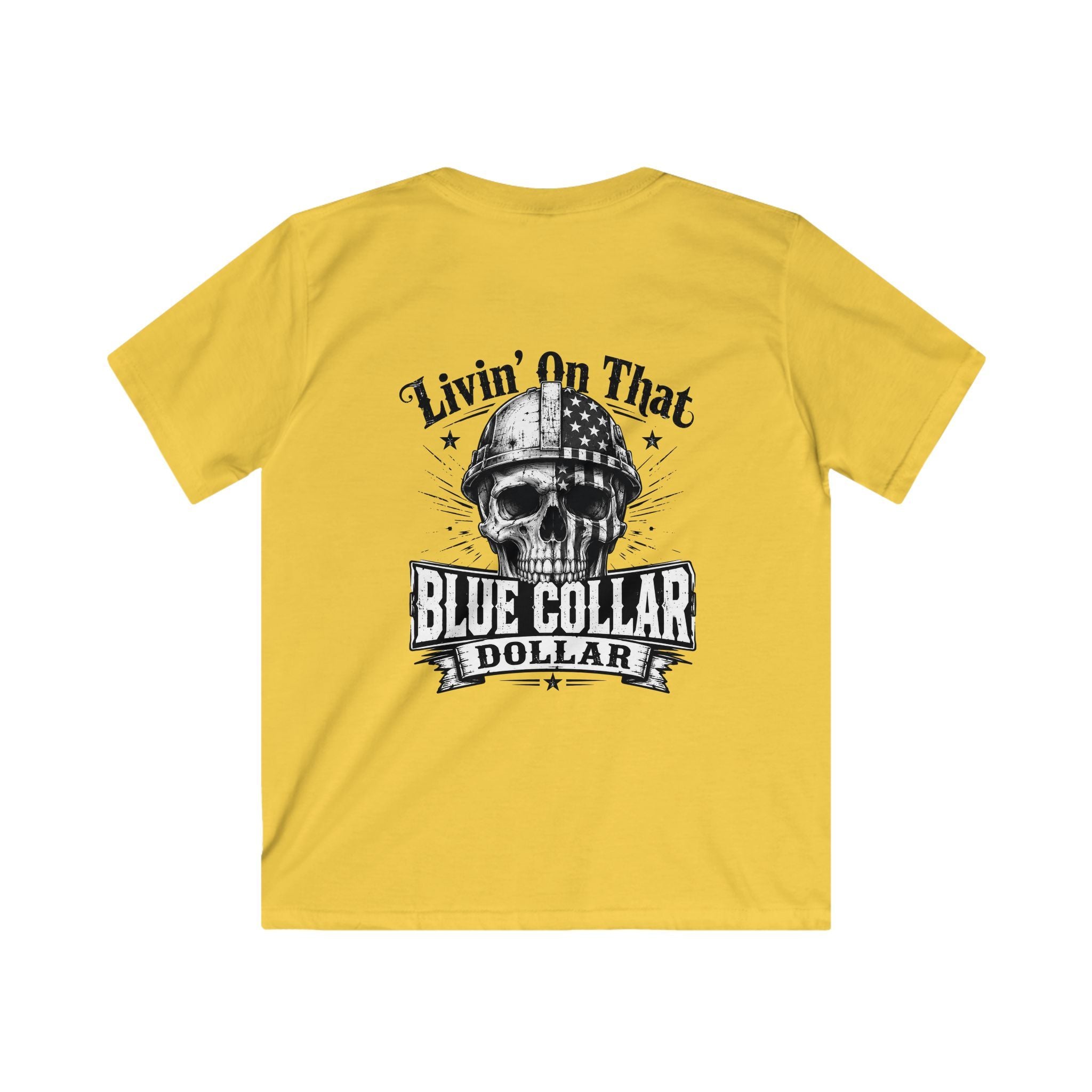 Kids Tee — "Livin' On That Blue Collar Dollar" Skull Workwear Graphic