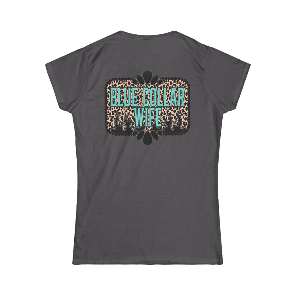 Blue Collar Wife Tee — Leopard Plaque Graphic Women's T‑Shirt