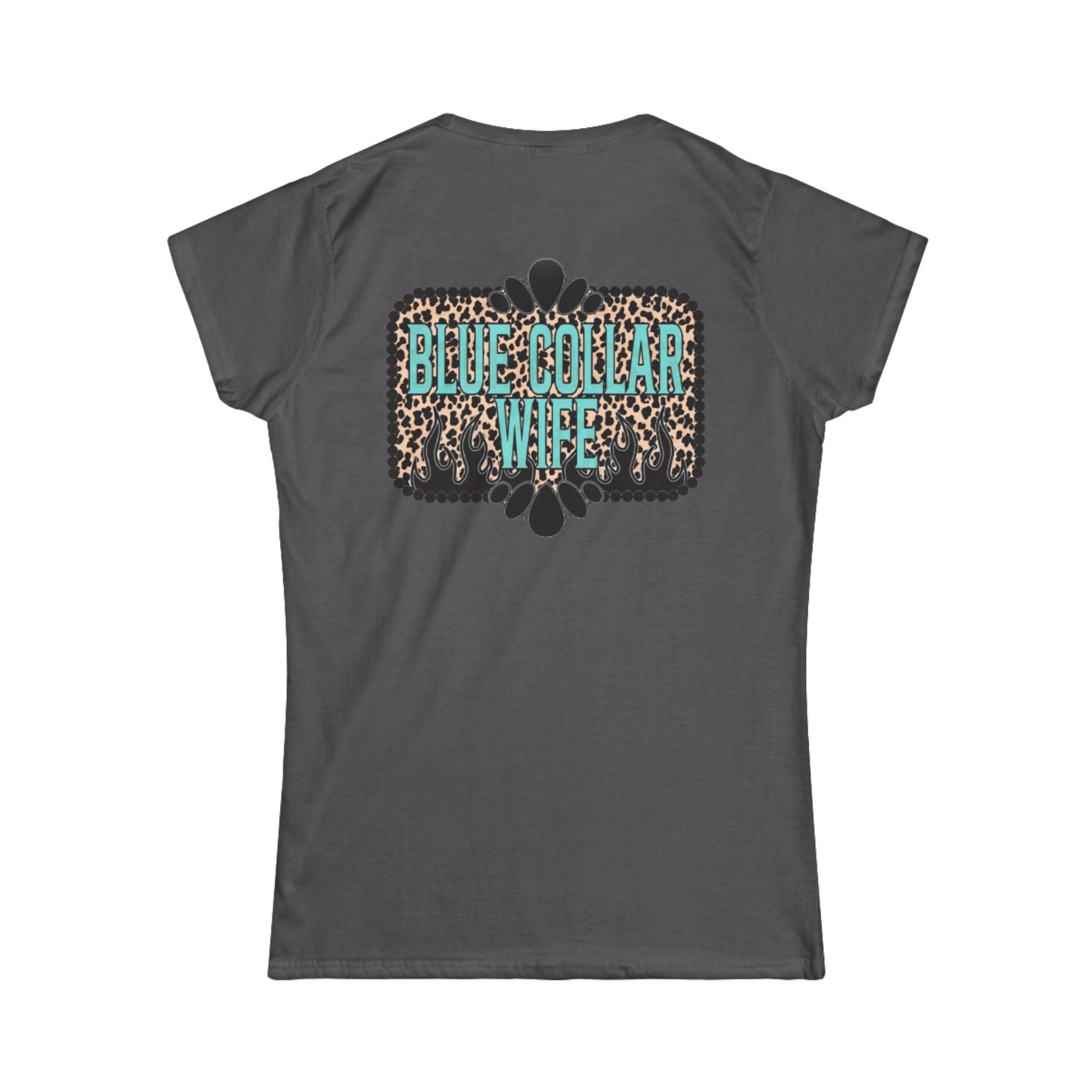 Blue Collar Wife Tee — Leopard Plaque Graphic Women's T‑Shirt