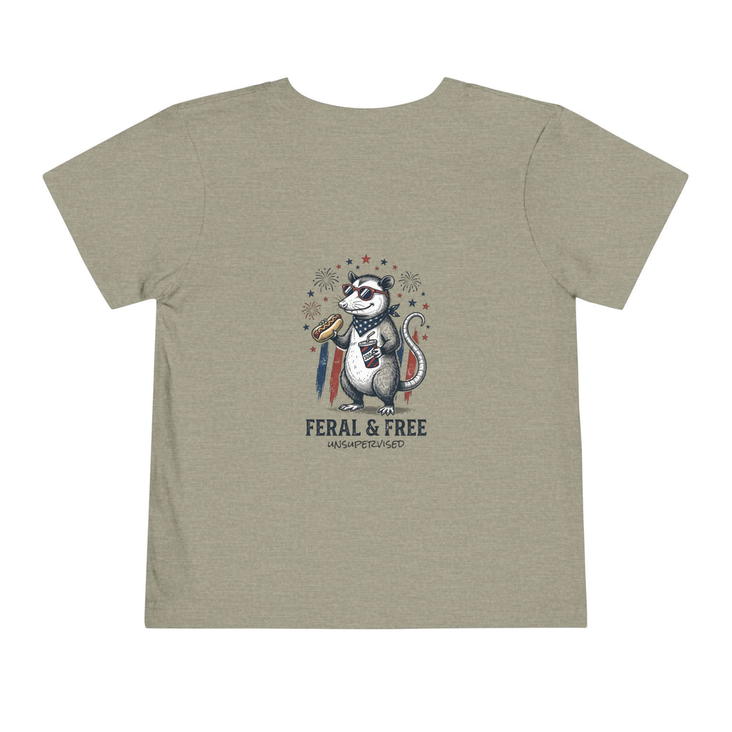 Toddler Tee — "Feral & Free" Raccoon 4th of July Patriotic Shirt